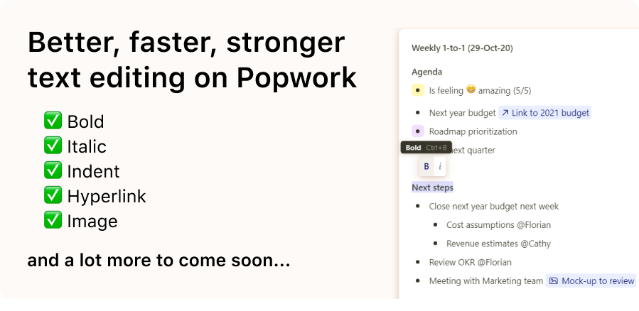 New text editing options on Popwork