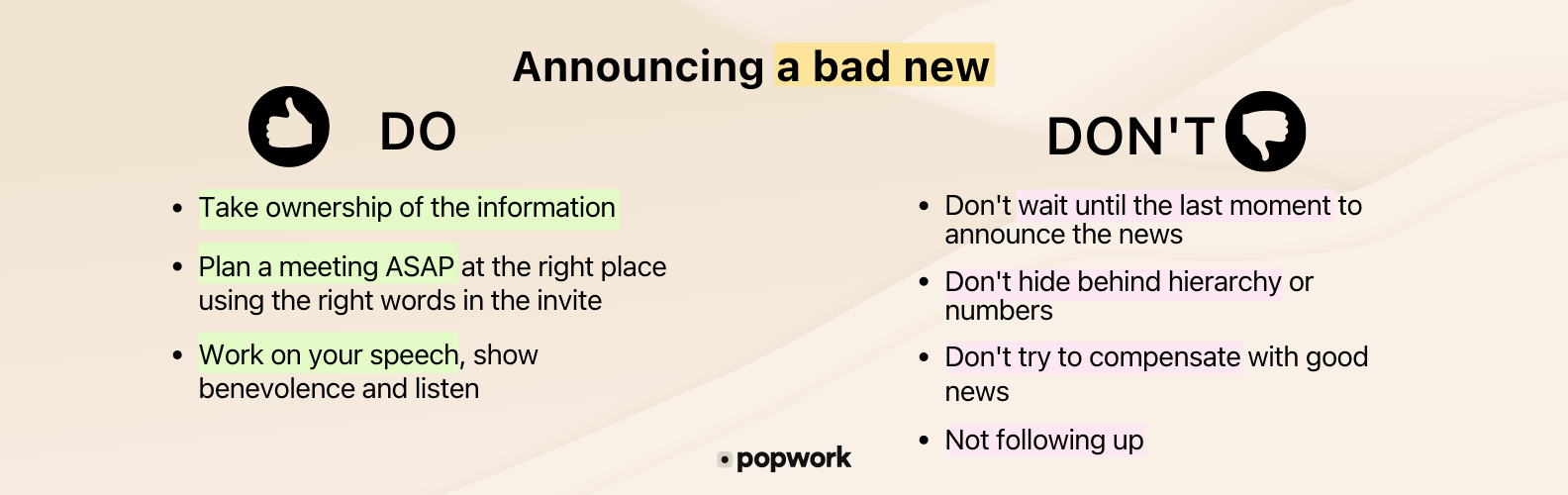 Synthesis of what to do and not to do while announcing a bad new - Popwork