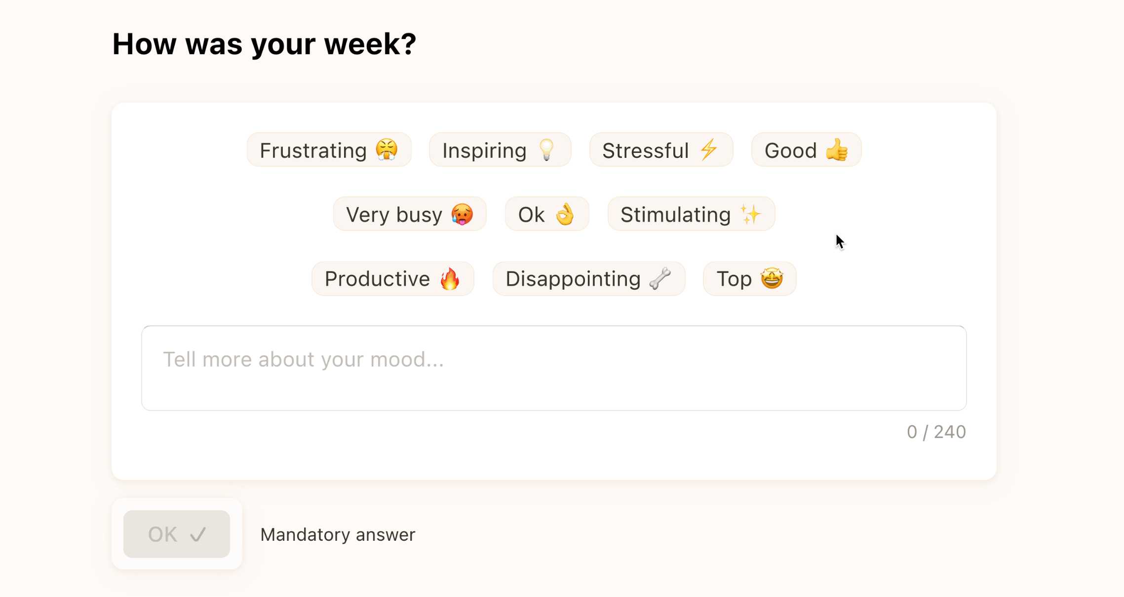 Screenshot of the new Popwork mood question