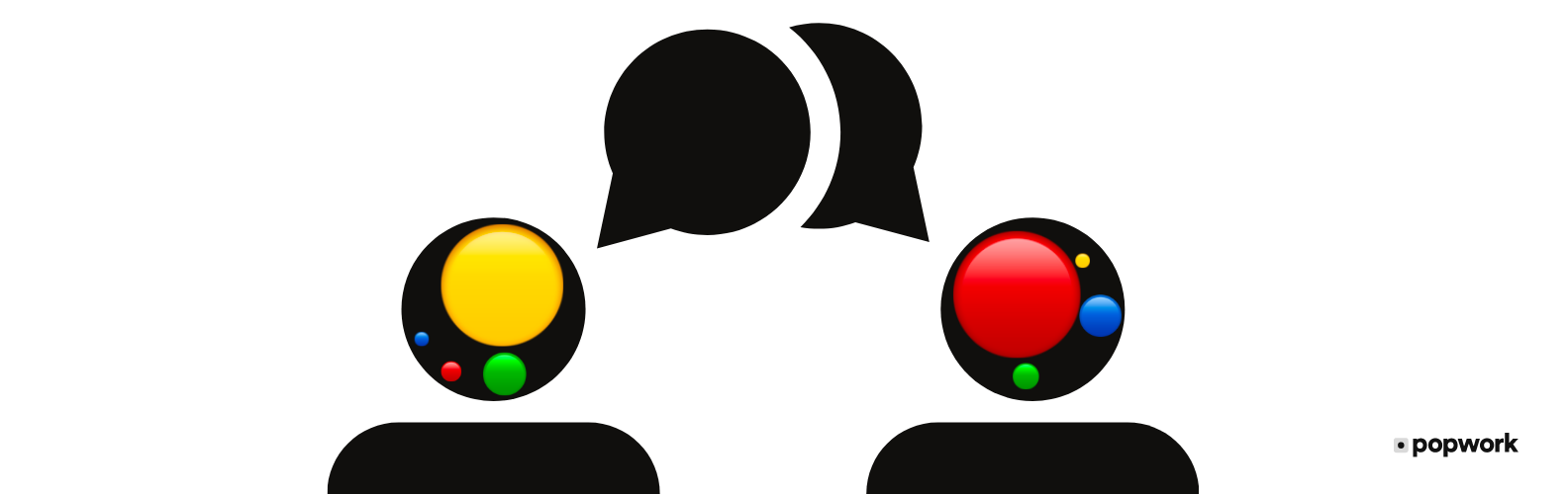 Influential (yellow) profile talking to a Dominant (red) profile - Popwork