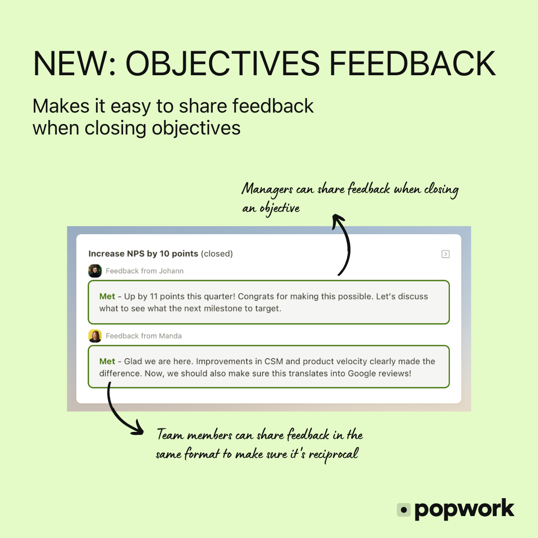 Feedback on Popwork objectives