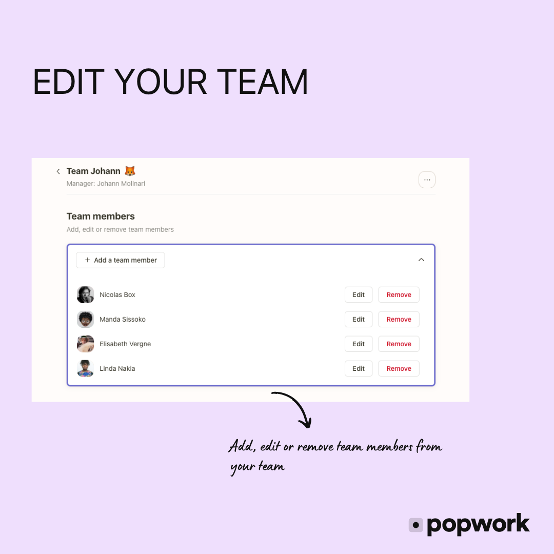 how to edit your team on Popwork 