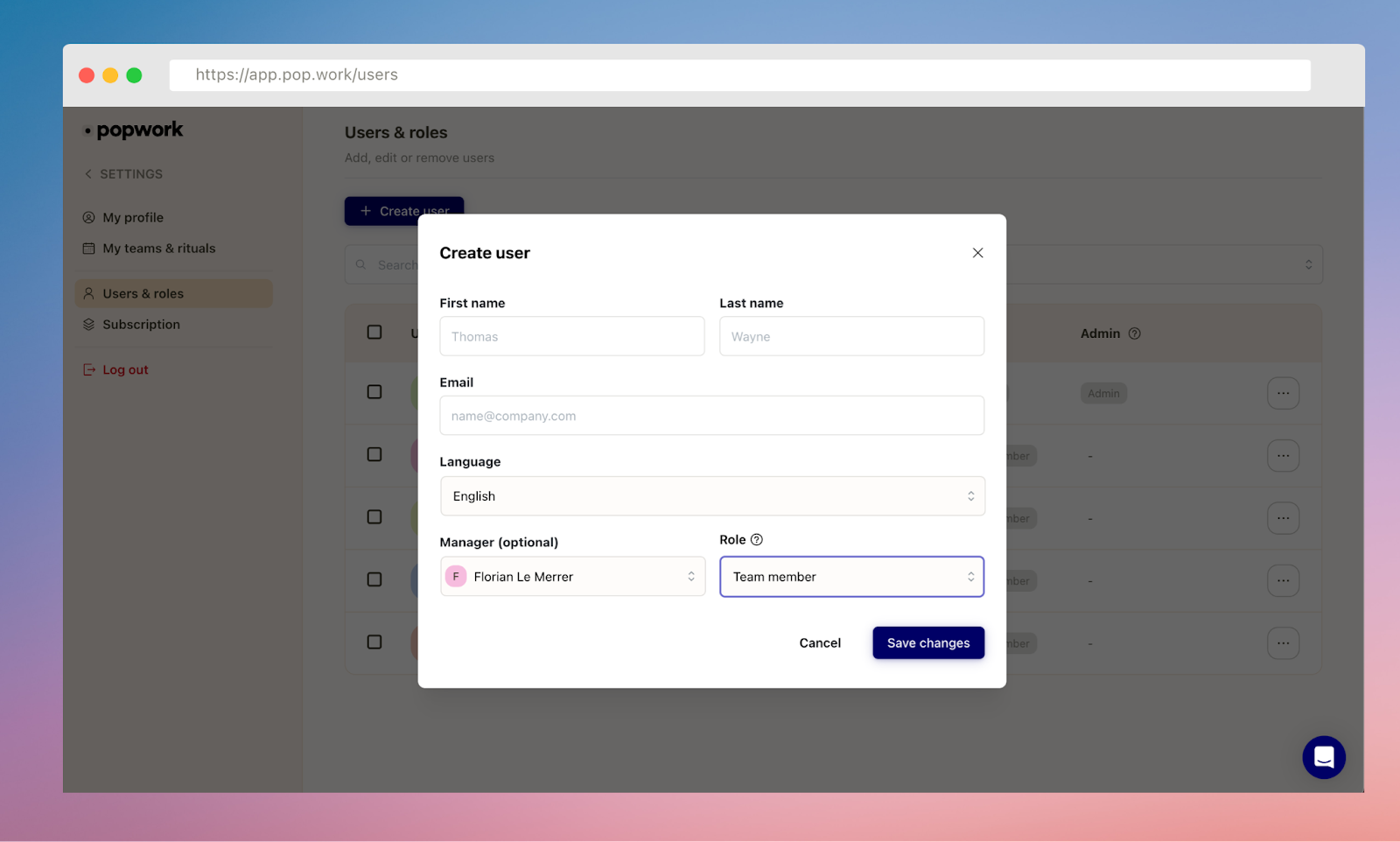 Create a new user on Popwork