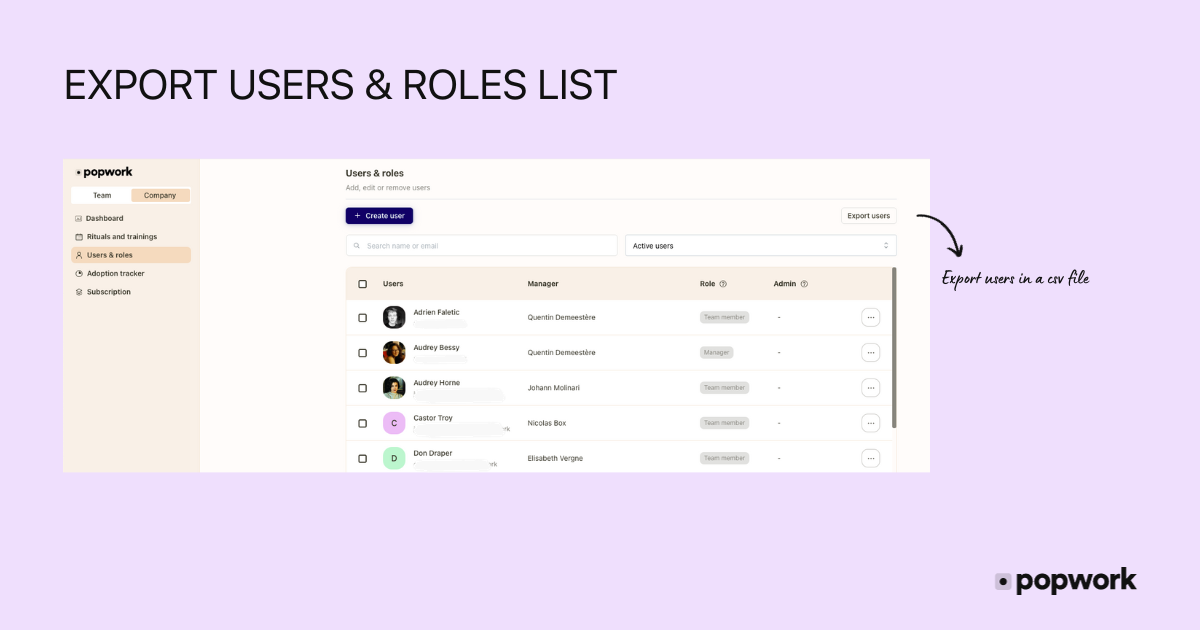 how to export users list from Popwork