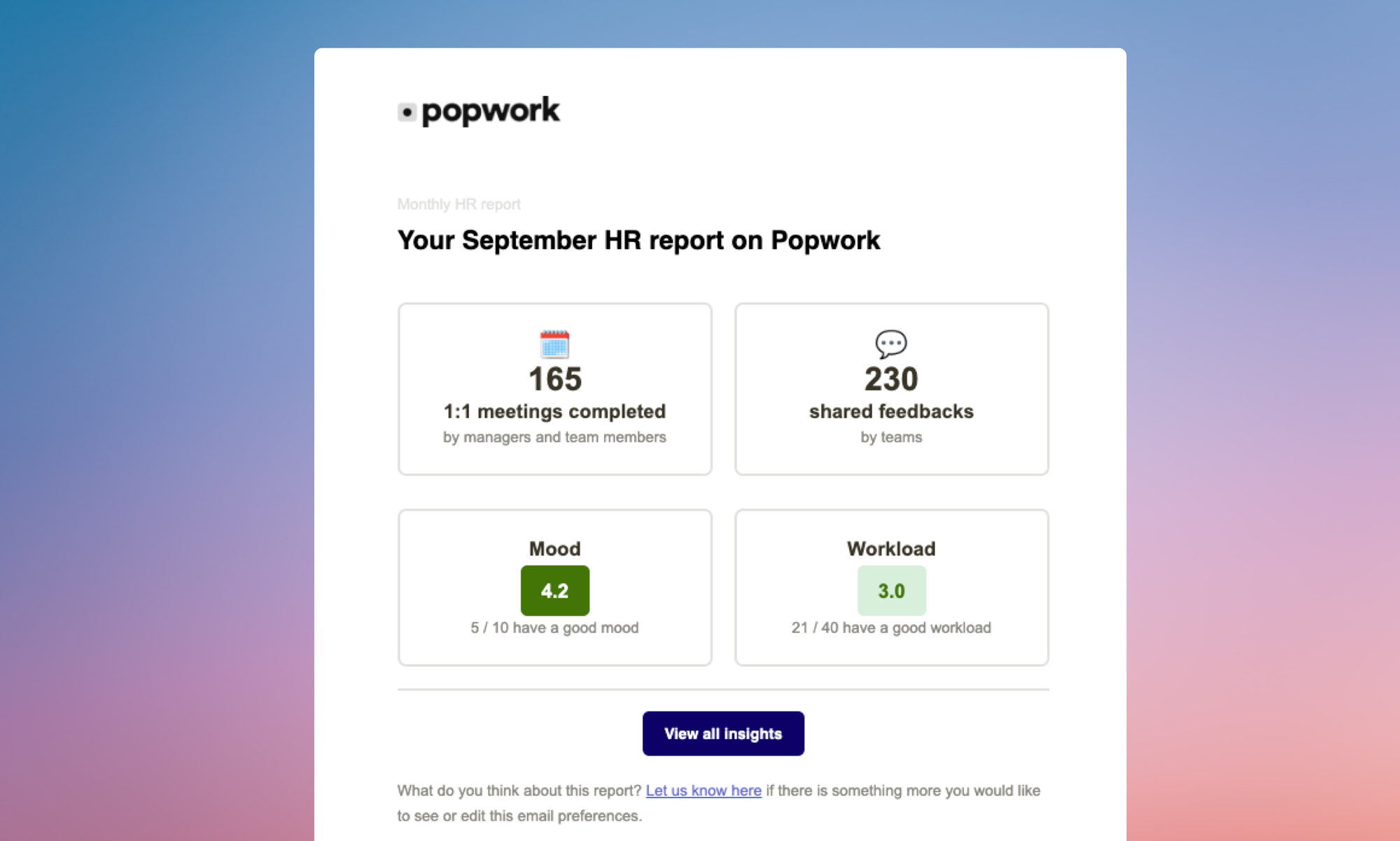 Popwork Monthly HR report with feedback metrics