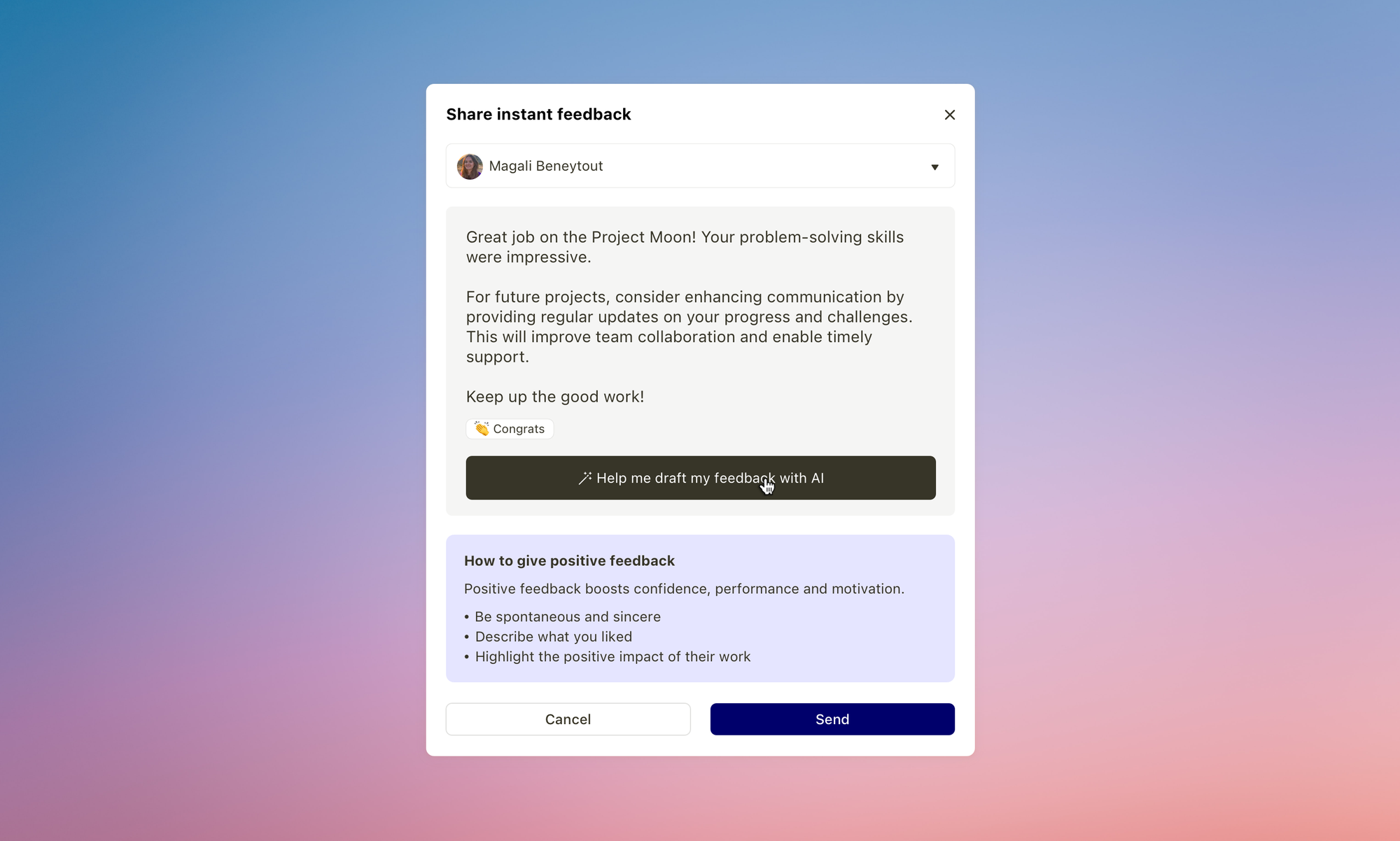 Popwork AI assistant for feedback